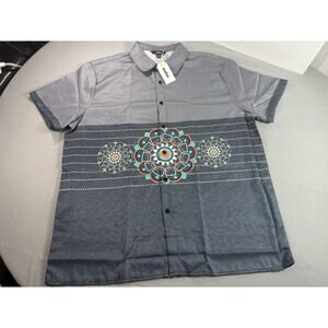 Ouku Mens XL Aztec Cowboy Geometric Print Short Sleeve Button Up Shirt Gray NWT